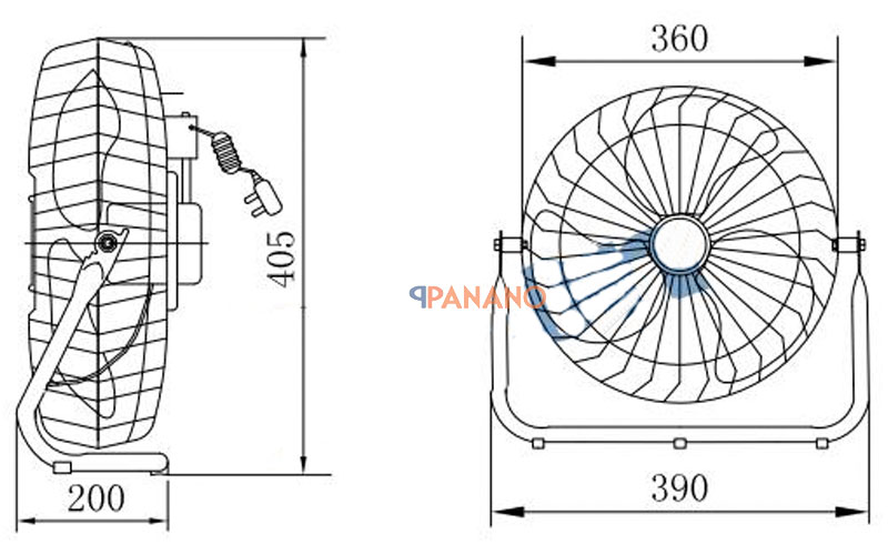 Chi tiết kích thước quạt sàn Deton FE2-30