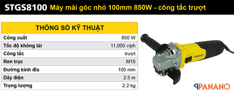thông số kỹ thuật máy mài góc Stanley STGS8100