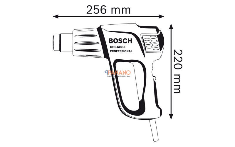 Kích thước của máy thổi hơi nóng Bosch GHG 600-3