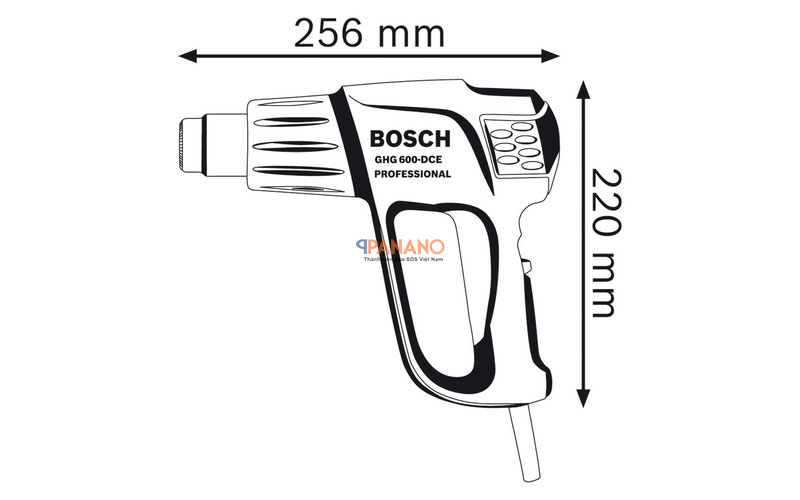 Kích thước của máy thổi hơi nóng Bosch GHG 630 DCE
