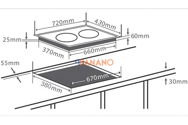 Chi tiết kích thước lắp đặt sản phẩm bếp điện từ EH-MIX330