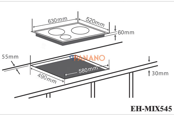 Kích thước chi tiết và lắp đặt bếp điện từ Chefs EH-MIX545