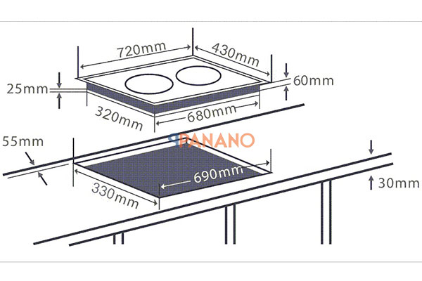Chi tiết kích thước bếp điện từ Chefs EH-MIX866