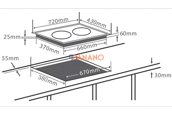 Kích thước lắp đặt bếp từ đôi Chefs EH-DIH330