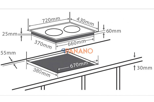 Kích thước lắp đặt bếp từ Chefs EH-DIH333