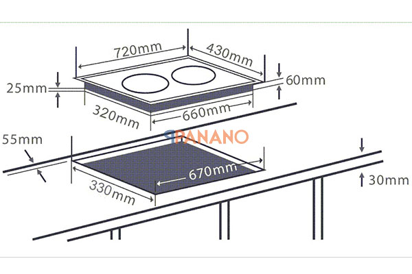 Kích thước lắp đặt của bếp từ EH-DIH866 