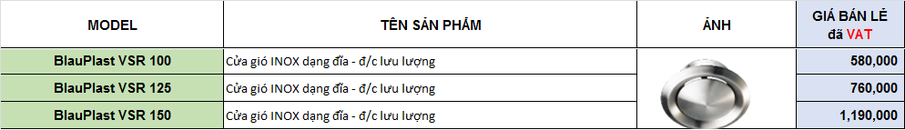 Cửa gió inox dạng đĩa VSR