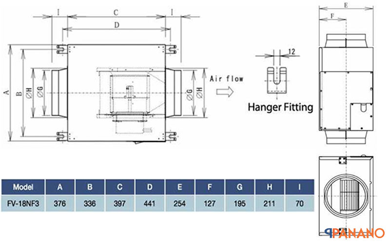 bản vẽ lắp đặt quạt cấp khí tươi FV-18NF3