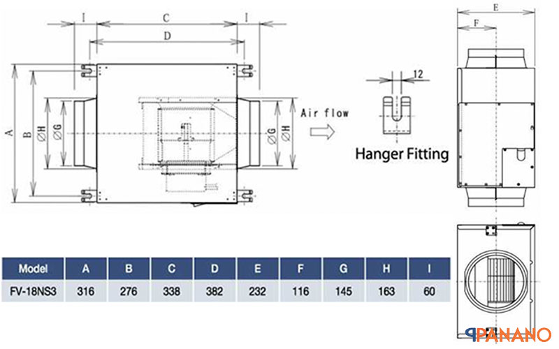 bản vẽ lắp đặt quạt cấp khí tươi Panasonic FV-18NS3