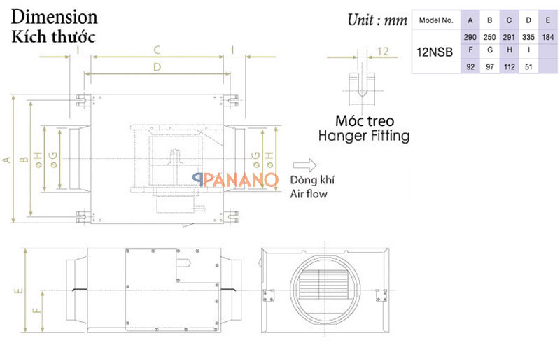 Thông số quạt thông gió cấp khí tươi KDK 12NSB