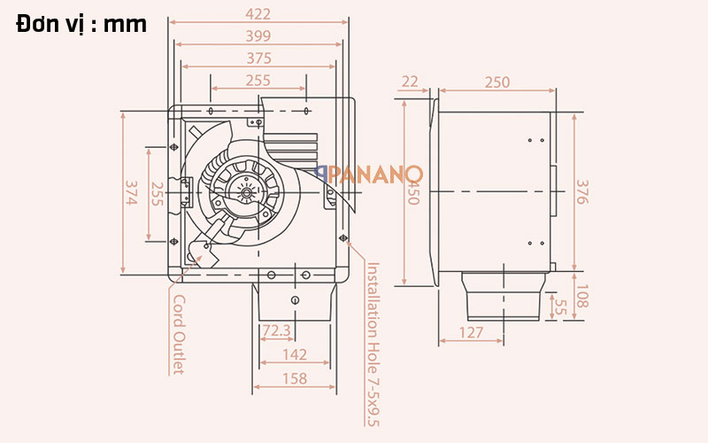 Thông số quạt hút âm trần KDK 38CDG