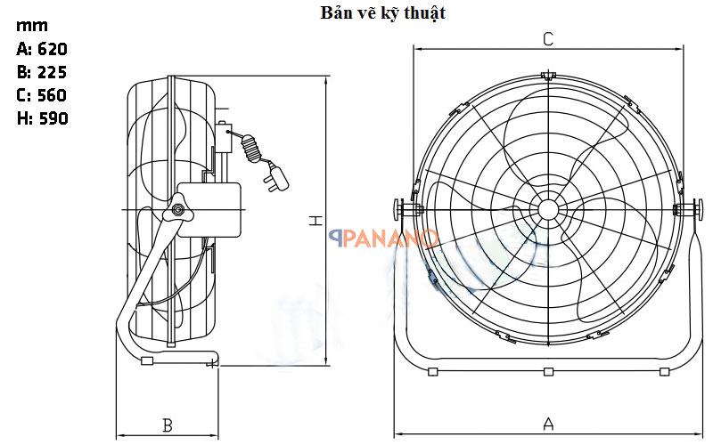 Cấu tạo quạt sàn công nghiệp lồng mạ Deton Fe-50