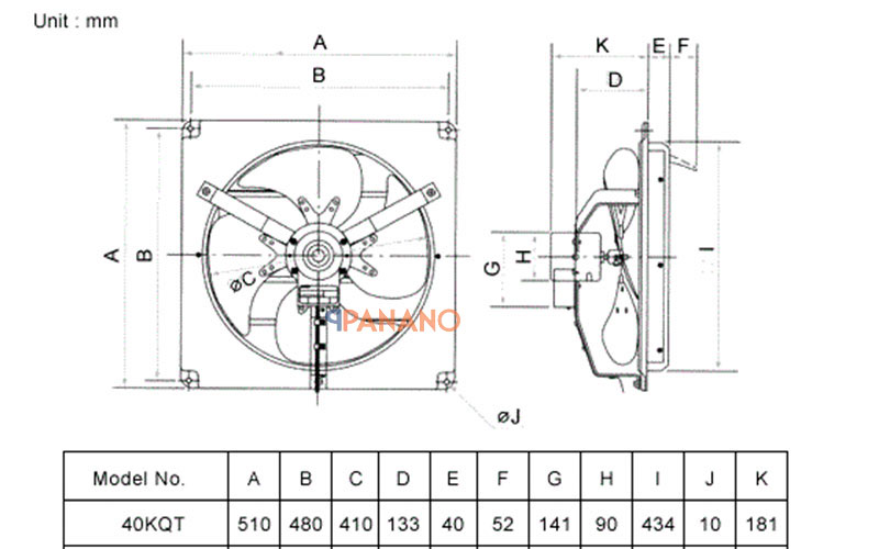 Thông số thông gió công nghiệp ốp tường KDK 40KQT