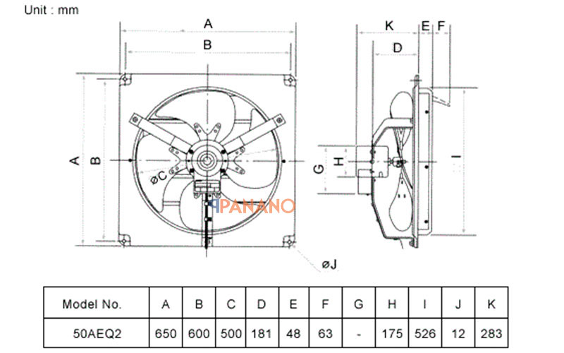 Thông số và giá quạt thông gió công nghiệp KDK 50AEQ2