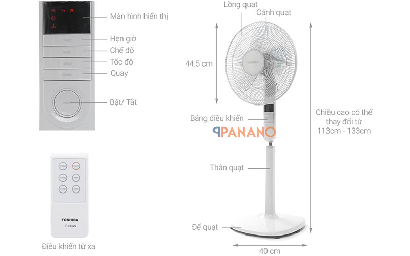 Tính năng và kích thước quạt cây Toshiba F-LSA20(H)VN