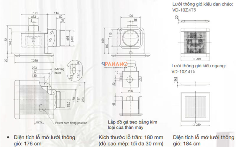 th0ng s0 quạt thông gió âm trần Mitsubishi VD-10Z4T5