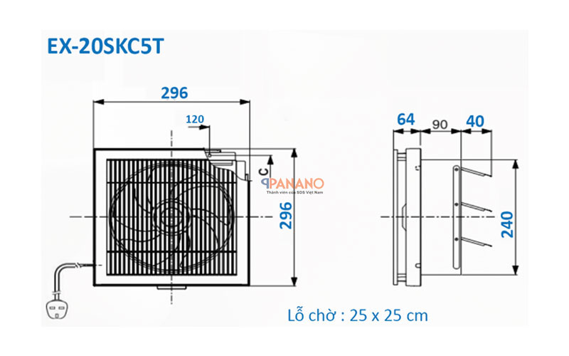 thống số quạt thông gió ốp tường Mitsubishi EX – 20SKC5T