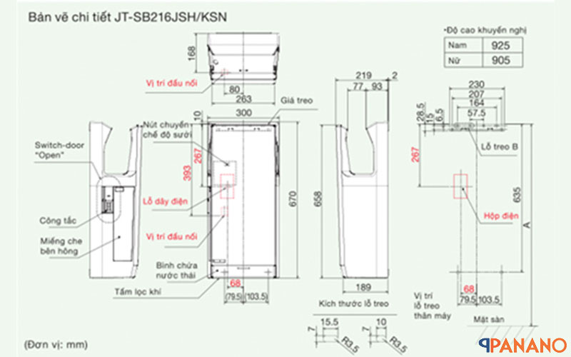 Thông số chi tiết sản phẩm máy sấy tay JT-SB216KSN-W-E