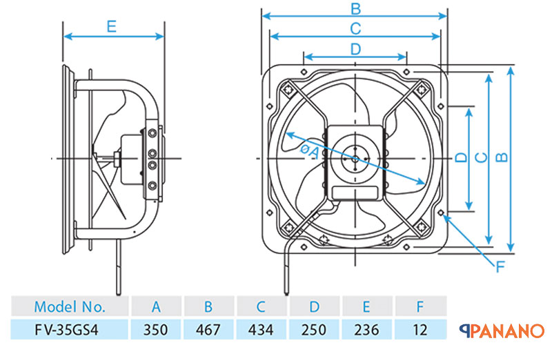 Kích thước quạt thông gió Panasonic FV-35GS4