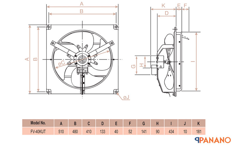 Chi tiết thông số quạt hút công nghiệp Panasonic FV-40KUT