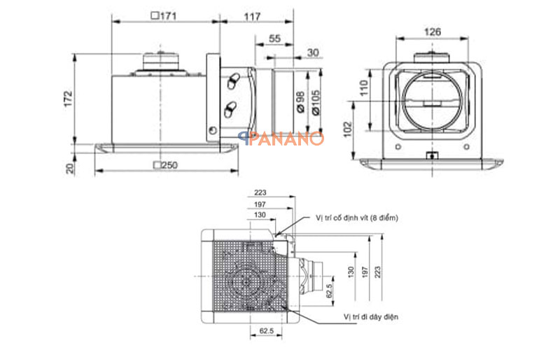 Thông số quạt hút âm trần Mitsubishi VD-10Z4T5 D