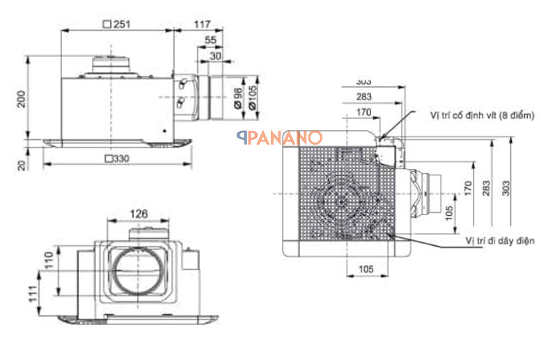 Thông số kỹ thuật quạt thông gió Mitsubishi VD-15Z4T5 D