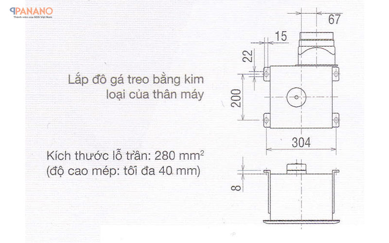 Kích thước quạt hút âm trần Mitsubishi VD-15Z4T5