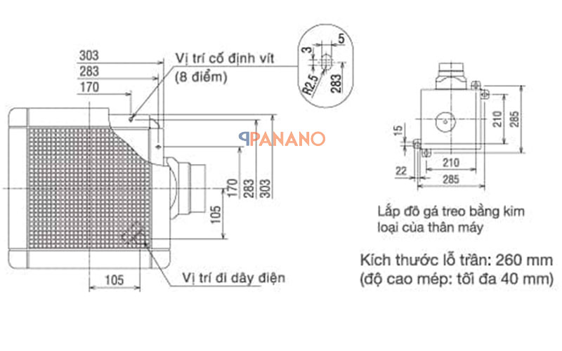 Thông số chi tiết quạt thông gió Mitsubishi VD-15ZP4T5