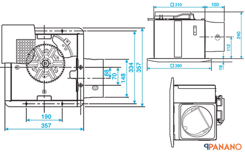 Chi tiết kích thước của quạt hút thông gió Panasonic FV-32CH9