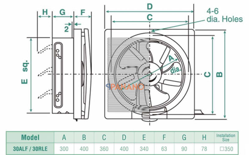 Thông số quạt thông gió gắn tường KDK 30ALF