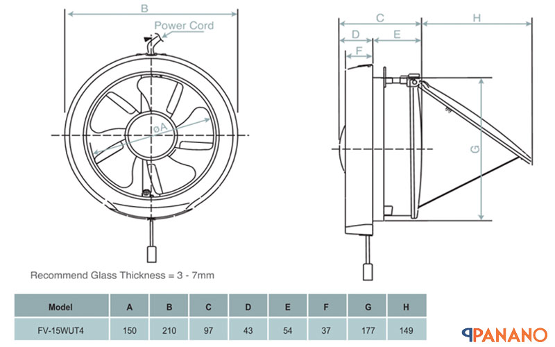 Thông số quạt thông gió ốp vách kính Panasonic FV-15WU4