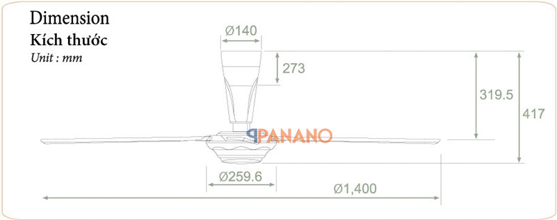 Thông số quạt trần KDK M56PR có điều khiển từ xa