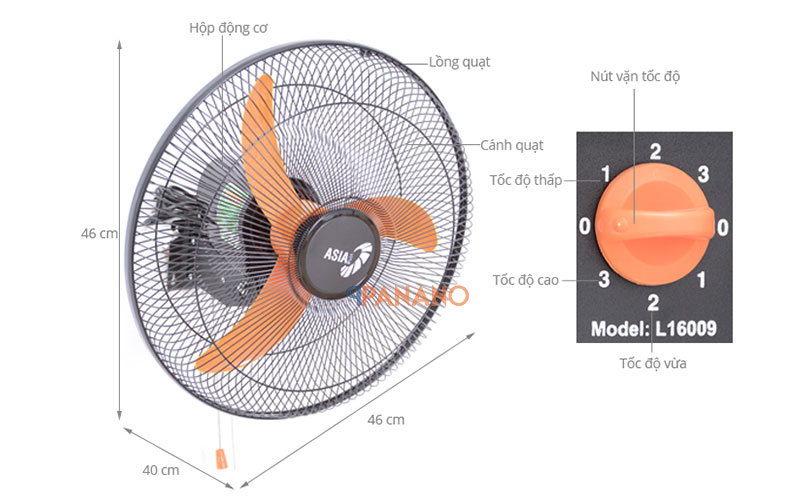 Quạt treo tường L16009 chắc chắn, an to&agrave;n, dễ sử dụng