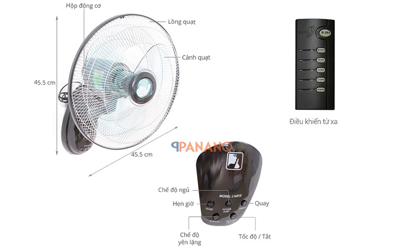 Quạt treo tường Asia L16012 tiện lợi với điều khiển từ xa