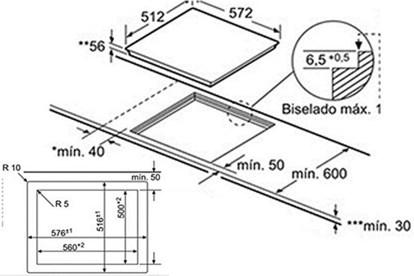 kích thước lắp đặt bếp từ bosch PIK601N24E