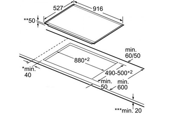 Kích thước lắp đặt bếp từ Bosch PIZ975N14E