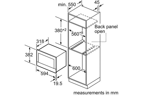 Kích thước lắp đặt lò vi sóng Bosch BFL634GS1B