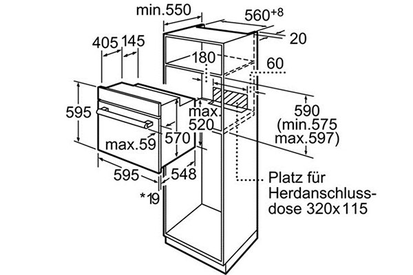 Kích thước lắp đặt lò nướng HBN331E1K