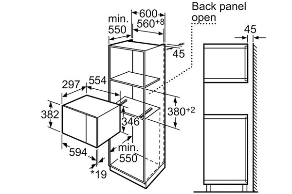 Kích thước lắp đặt lò vi sóng HMT75M654B