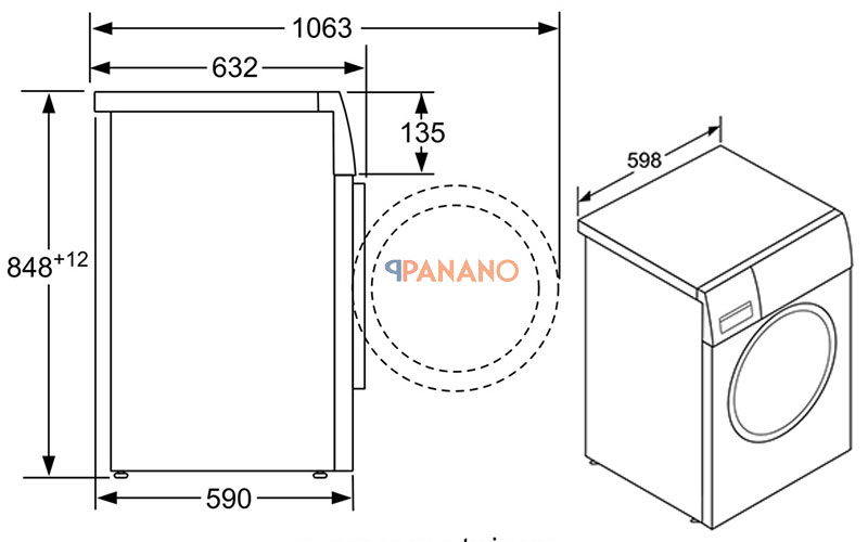 Kích thước chi tiết máy giặt Bosch WAP28480SG