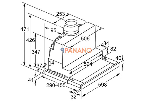 kích thước máy hút mùi bosch DFS067J50B