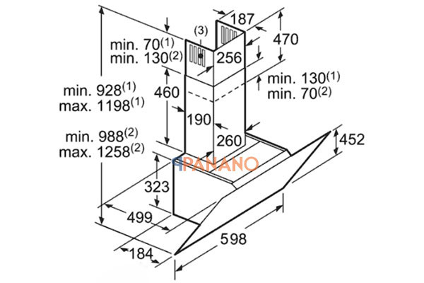 bản vẽ lắp đặt máy hút mùi Bosch DWK97JQ60B